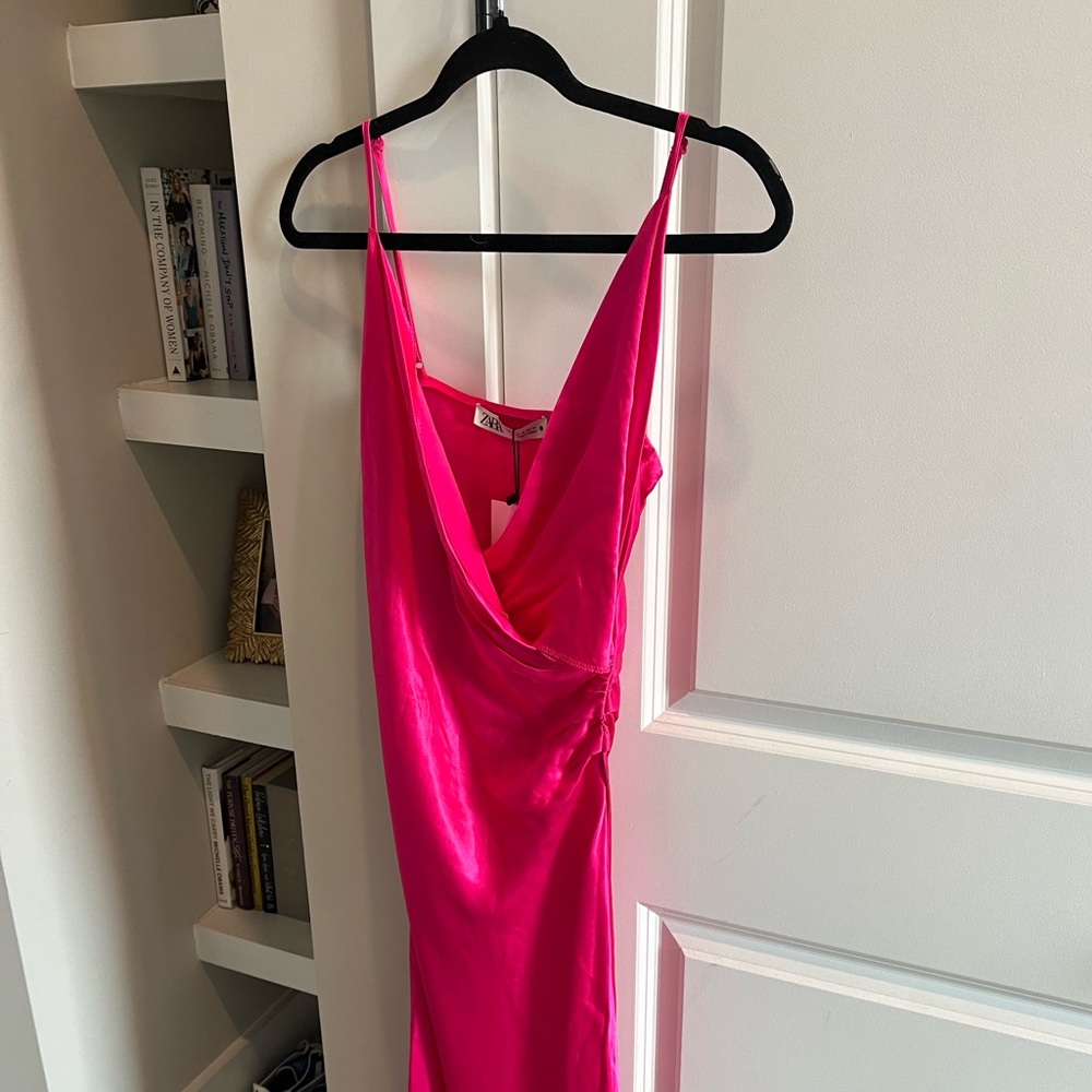 Zara Satin Slip Fuchsia Midi Dress (NWT) - Picture 2 of 4